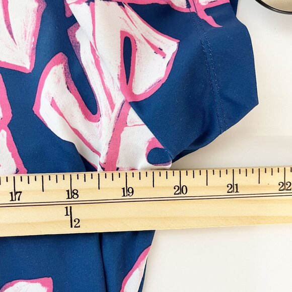 Lillie Green Blue Palm Leaf Print Short Sleeve Golf Polo Preppy - Size Large - Picture 4 of 5